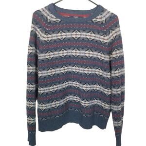 J. Crew Mens Lambswool Fair Isle Pullover Sweater Size L Preppy Holiday Academia